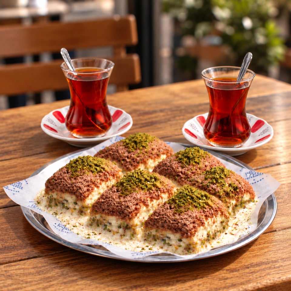6 Dilim Fıstıklı-Çikolatalı Süt Baklava + 2 Çay